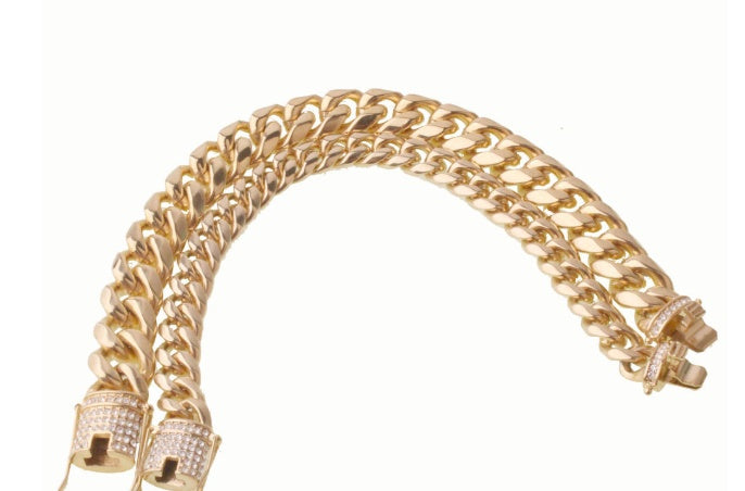 8-18mm wide stainless steel cuban Miami chains necklaces CZ Zircon box lock big heavy gold chain for men Hip Hop Rock jewelry